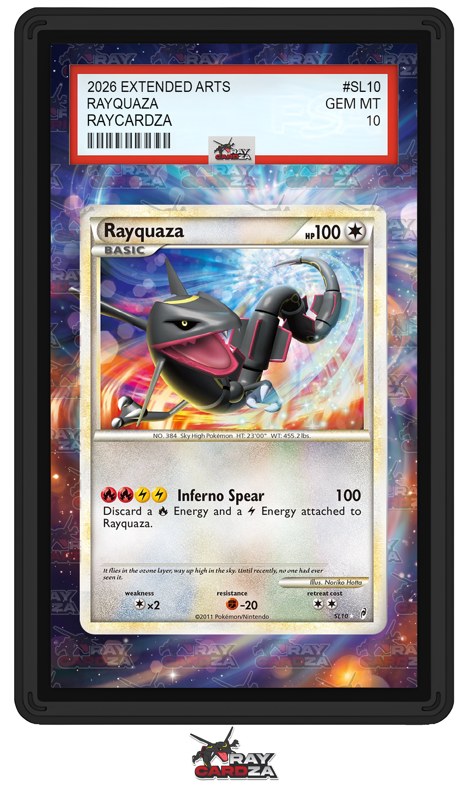 shiny rayquaza pokemon card #SL10 EXTENDED ART – Raycardza Character:Ursula video-game highly coveted Shiny form 8.5x11 Packs Embossed Playing