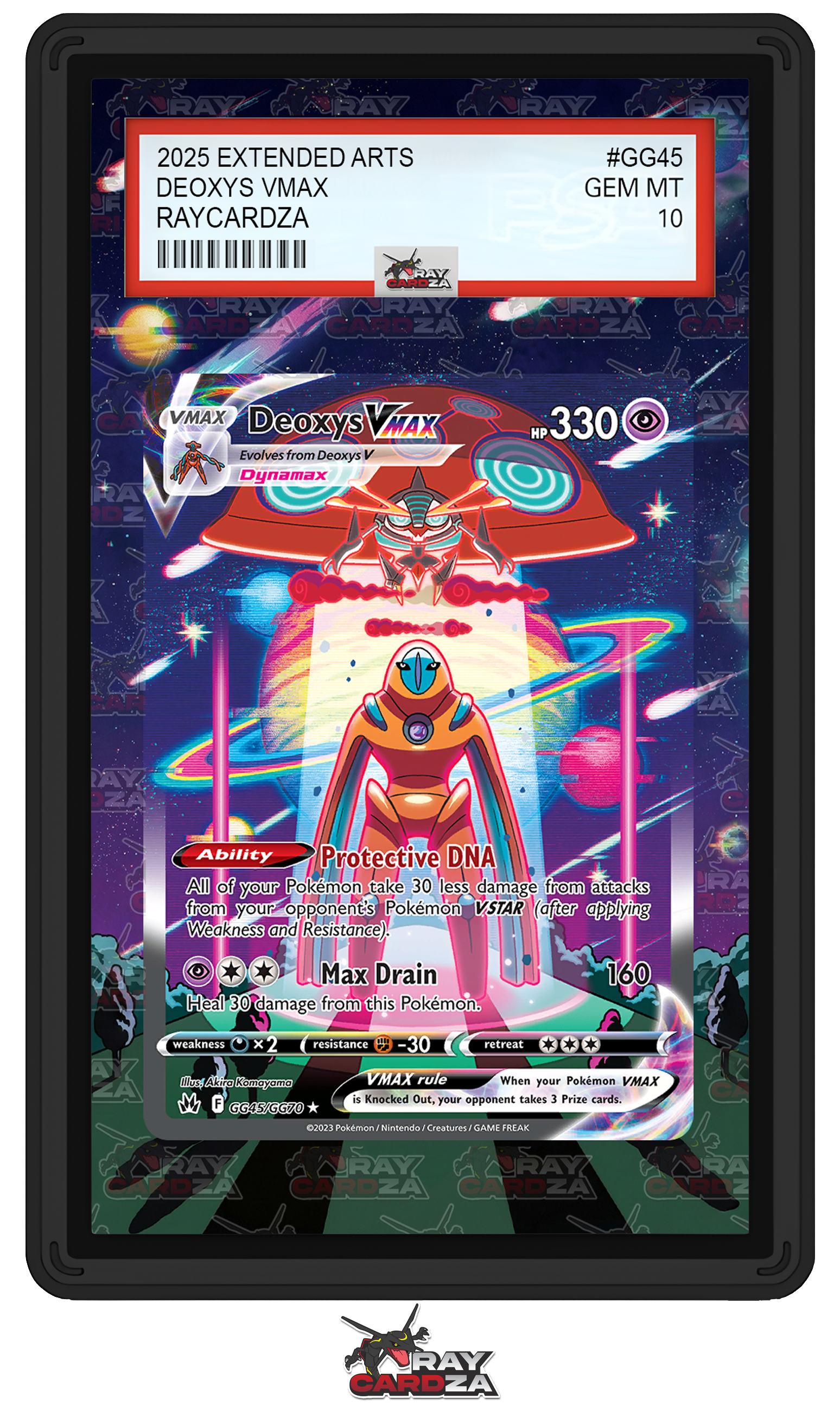 deoxys pokemon card full art Deoxys VMAX GG45 Extended Art Custom Pokemon Card Display Case – GeeksStop main image 1